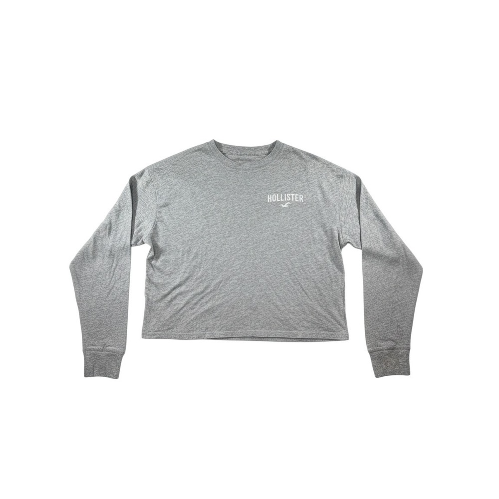 Hollister Sleep Shirt Womens Small Gray Long Sleeve Cropped Logo Lounge Top